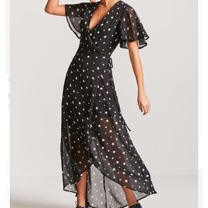 Forever 21 White & Black Star High-Low Wrap Dress